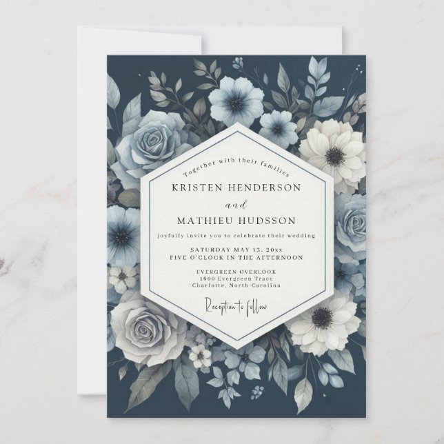 Convites Dusty Blue Moody Bloom Wedding (Frente)