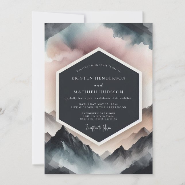 Convites Dusty Blue Mountain Romance Wedding (Frente)