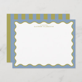Convites Dusty Blue & Mustard Wavy Border Note Card