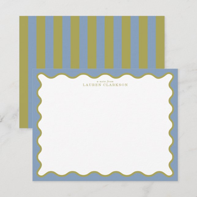 Convites Dusty Blue & Mustard Wavy Border Note Card (Frente/Verso)
