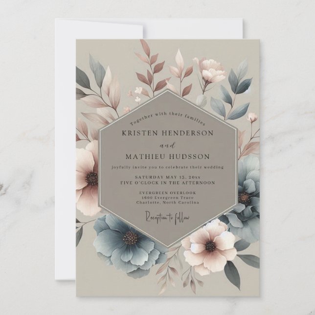 Convites Dusty Blue Muted Bloom Wedding (Frente)