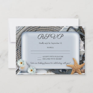 Convites Dusty Blue Nautical Wedding RSVP Card