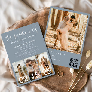 Convites Dusty Blue O Casamento do Código de QR Minimalista