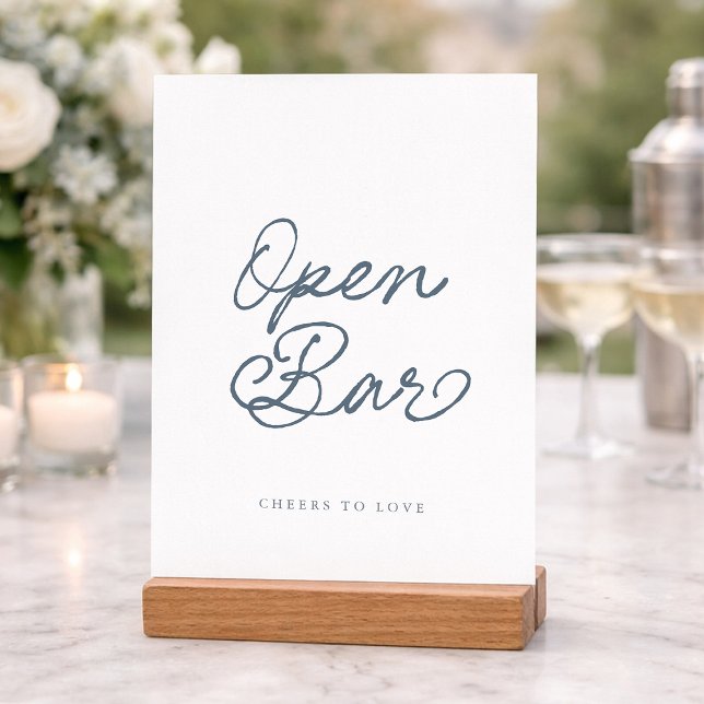 Convites Dusty Blue Open Bar Wedding Sign (Criador carregado)