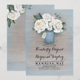 Convites Dusty Blue Painted Mason Jar Rustic Casamento Flor