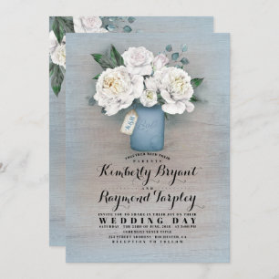 Convites Dusty Blue Painted Mason Jar Rustic Casamento Flor