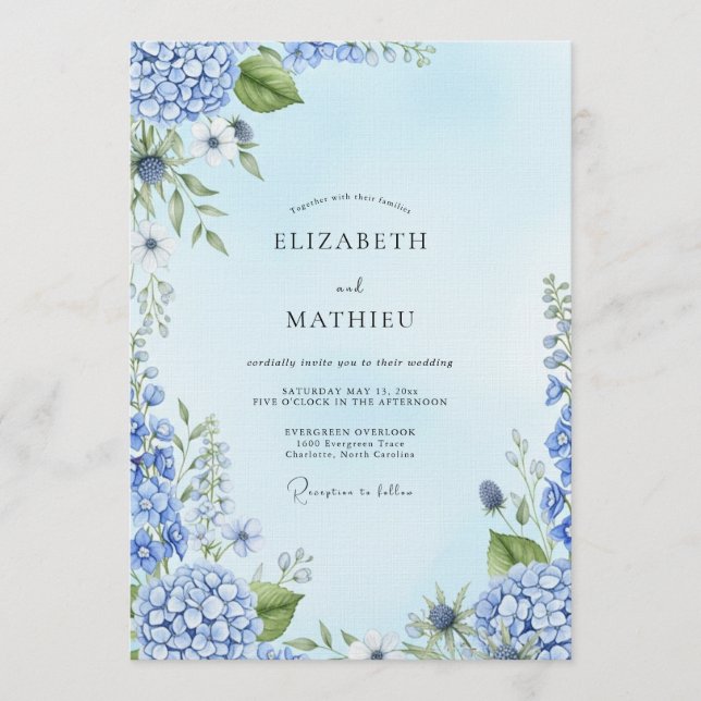 Convites Dusty Blue Painterly Botanical Wedding (Frente)