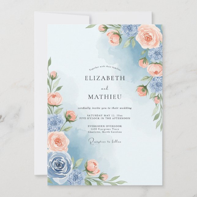 Convites Dusty Blue Painterly Spring Wedding (Frente)