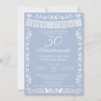 Convites Dusty Blue Papel Picado 30º Aniversário