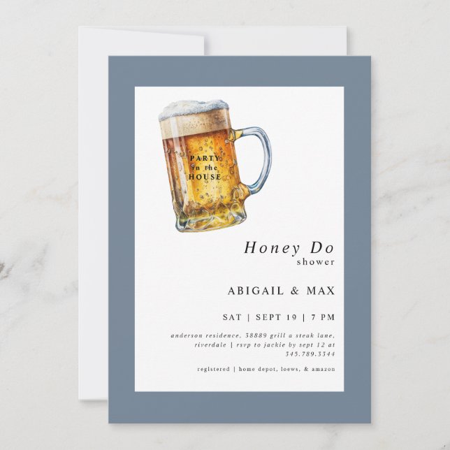 Convites Dusty Blue Party no Chá de Casais (Frente)