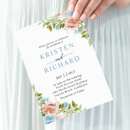 Convites Dusty Blue Peach Floral Greenery Casamento