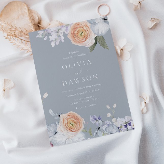 Convites Dusty Blue & Peach Modern Elegant Wedding (Criador carregado)