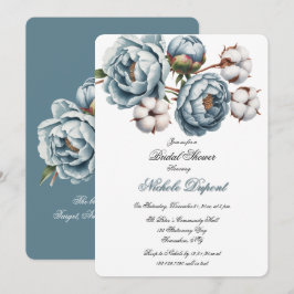 Convites Dusty Blue Peony and Cotton Bridal Shower