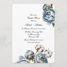 Convites Dusty Blue Peony and Cotton Wedding Shower
