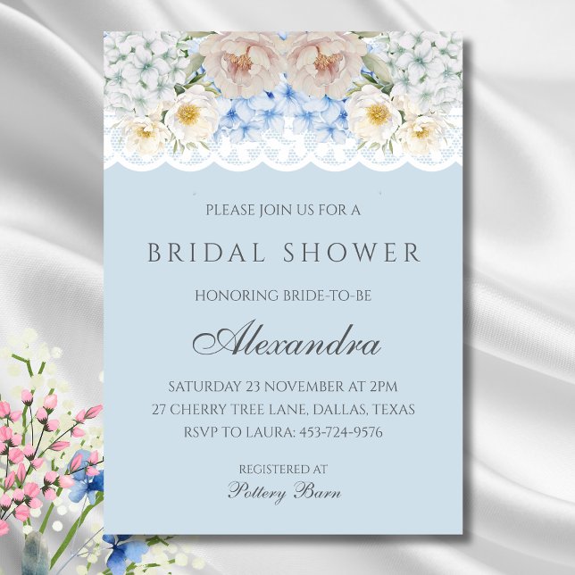 Convites Dusty Blue Peony Hydrangea Chá de panela (Criador carregado)