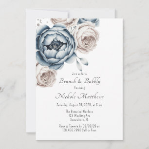 Convites Dusty Blue Peony Rosa e Glitter Brunch e Bubble