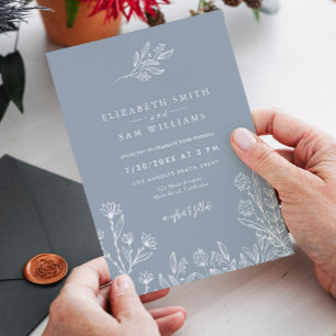 Convites Dusty Blue Periwinkle Floral Elegant Wedding