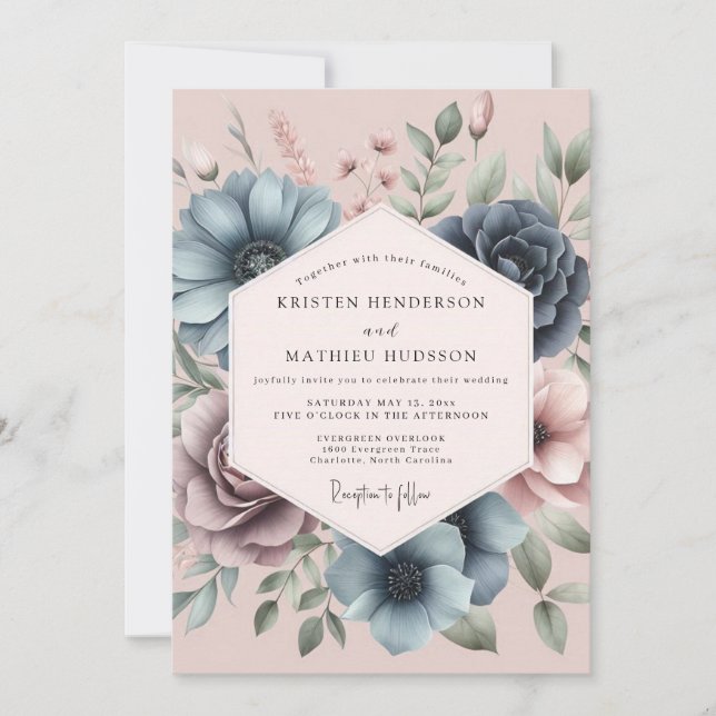 Convites Dusty Blue Petal Romance Wedding (Frente)