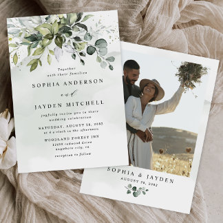 Convites Dusty Blue Photo Greenery Airy Elegant Wedding