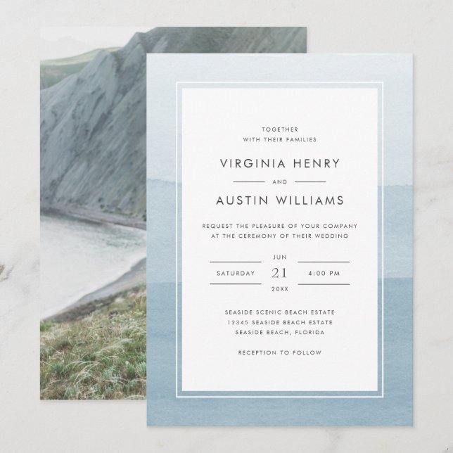 Convites Dusty Blue Photo Wedding (Frente/Verso)