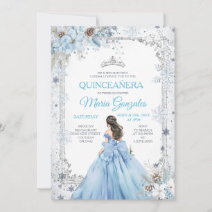 Convites Dusty Blue Princesa Floral Inverno Neve Quinceañer