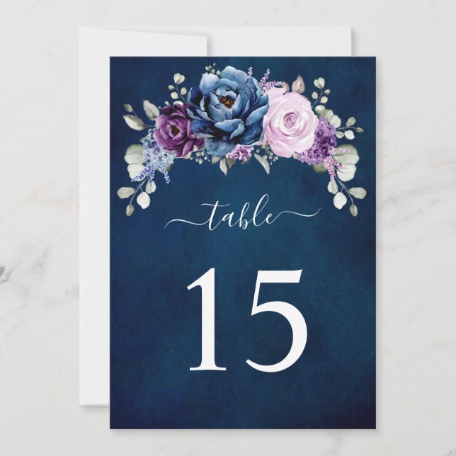 Convites Dusty Blue Purple Lilac Wedding Table number card (Frente)