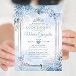 Convites Dusty Blue Quinceañera Silver Crown Butfly<br><div class="desc">Quinceañera Dusty Blue & Silver Crown Mexicana Butterfly Convite Mis Quince 15 Anos,  16º Aniversário, </div>