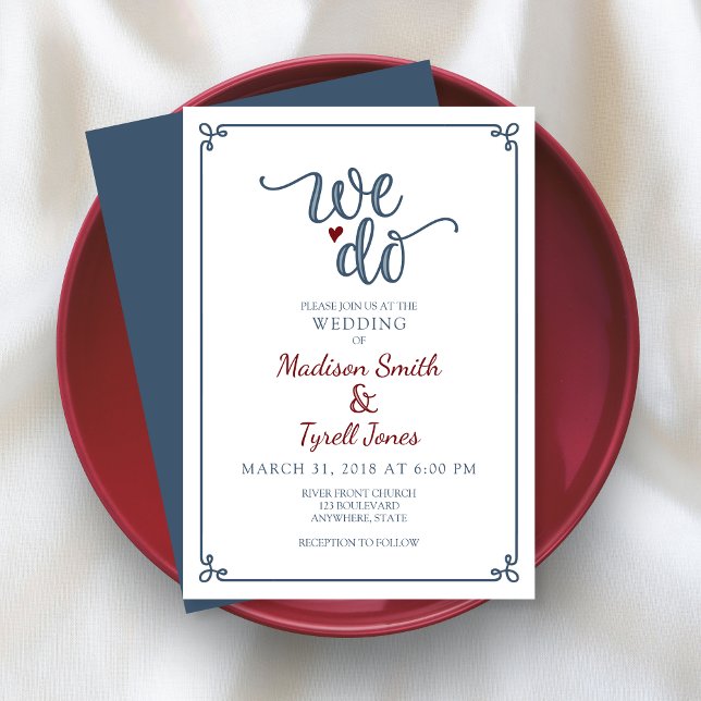 Convites Dusty Blue & Red Wedding (Shown on a 5" x 7" invitation
)