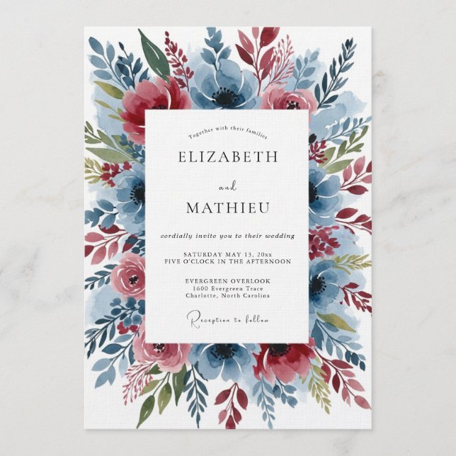 Convites Dusty Blue Romantic Bloom Wedding (Frente)