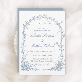 Convites Dusty Blue Romantic Botanical Arch Garden Wedding 