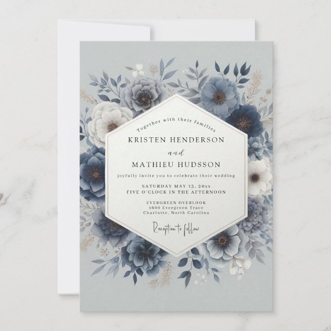 Convites Dusty Blue Romantic Floral Wedding (Frente)