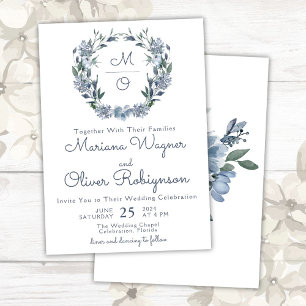 Convites Dusty Blue Romantic Floral Wreath Weds