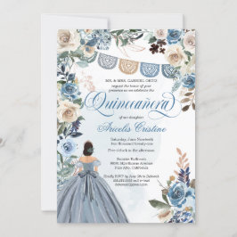 Convites Dusty Blue Rosa Papel Picado Quinceañera