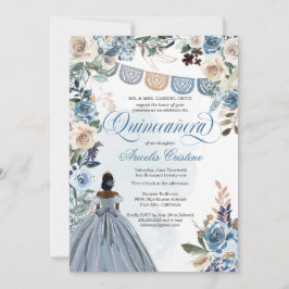 Convites Dusty Blue Rosa Rustic Country Quinceañera
