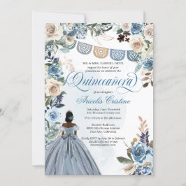 Convites Dusty Blue Rosa Rustic Country Quinceañera