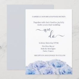 Convites Dusty Blue Rosa White Floral Elegante Fazemos Casa