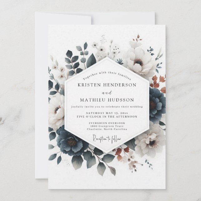 Convites Dusty Blue Russet Flora Wedding (Frente)