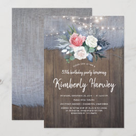 Convites Dusty Blue Rustic Country Floral Birthday