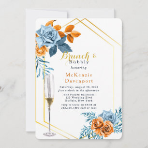 Convites Dusty Blue & Rusty Peony Floral Brunch e Bubble