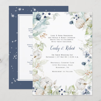 Convites Dusty Blue Sage Green Floral Weding w/Menu