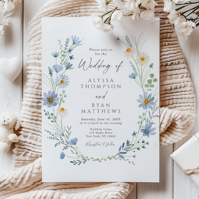 Convites Dusty Blue Sage Green Wildflower Floral Wedding (Criador carregado)