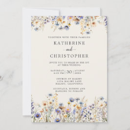 Convites Dusty Blue Selvagens Orçamento Casamento de marfim