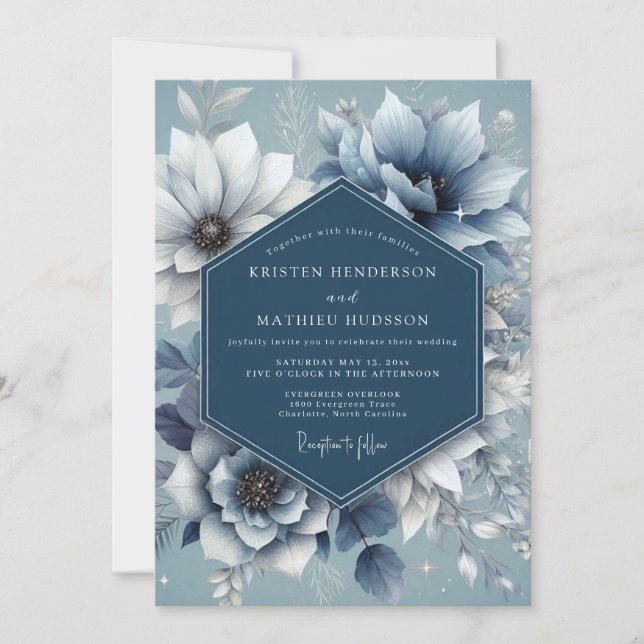 Convites Dusty Blue Serene Anemone Wedding (Frente)