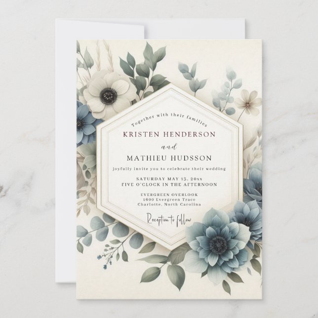 Convites Dusty Blue Serene Bloom Wedding (Frente)