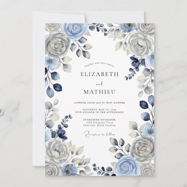 Convites Dusty Blue Serene Winter Wedding (Frente)