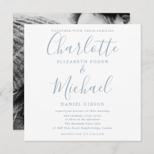 Convites Dusty Blue Signature Photo Square Wedding