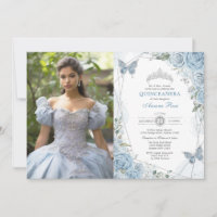 Dusty Blue Silver Quinceañera Butterfly Foto