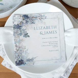 Convites Dusty Blue Silver Rosa Winter Floral Weding