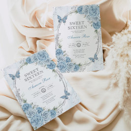 Convites Dusty Blue Silver Sweet Dezesseis 16º Aniversário