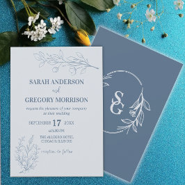 Convites Dusty Blue Simple Boho Floral Casamento de Bicolor